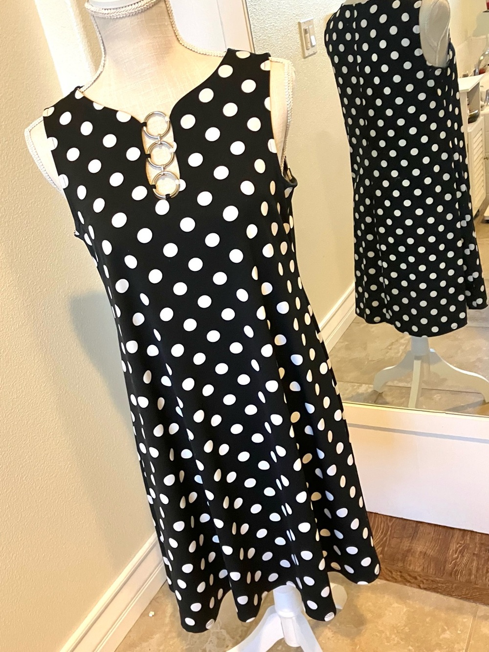 MSK Black and White Polka Dot Sleeveless A-Line Dress, size Small